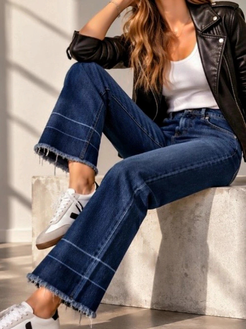 Everlane Way-High Jeans 8/29 Dark Wash Straight Leg Raw Released Hem High Rise